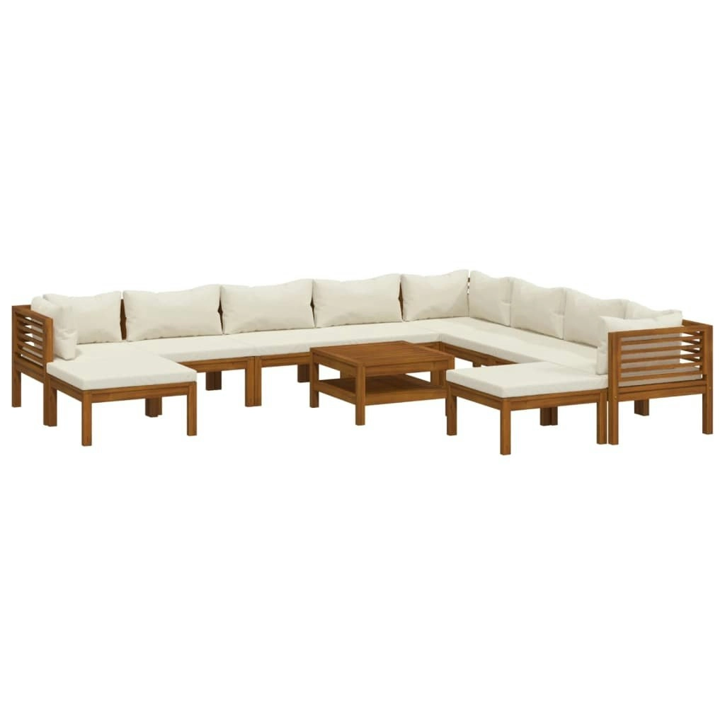 11 Piece Garden Lounge Set with Cream Cushion Solid Acacia Wood 3086942