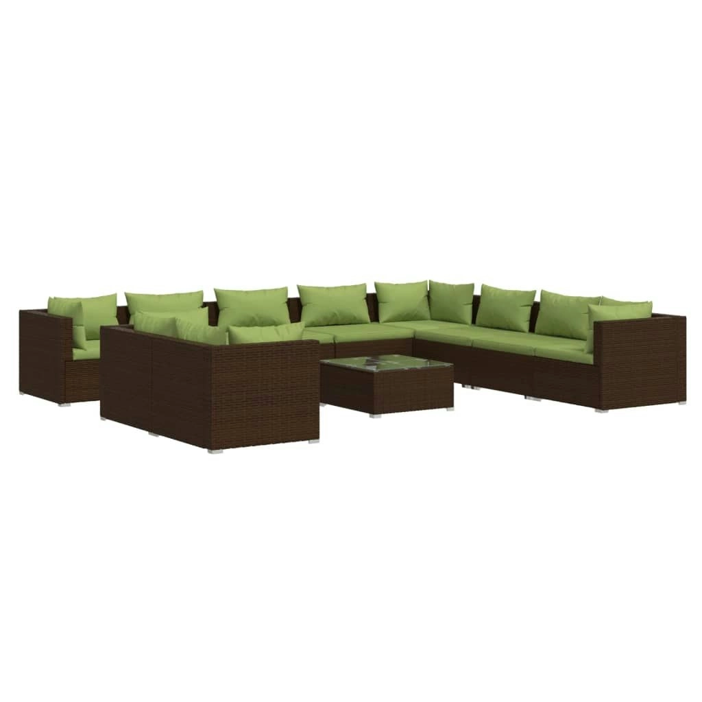 11 Piece Garden Lounge Set with Cushions Brown Poly Rattan 3102524