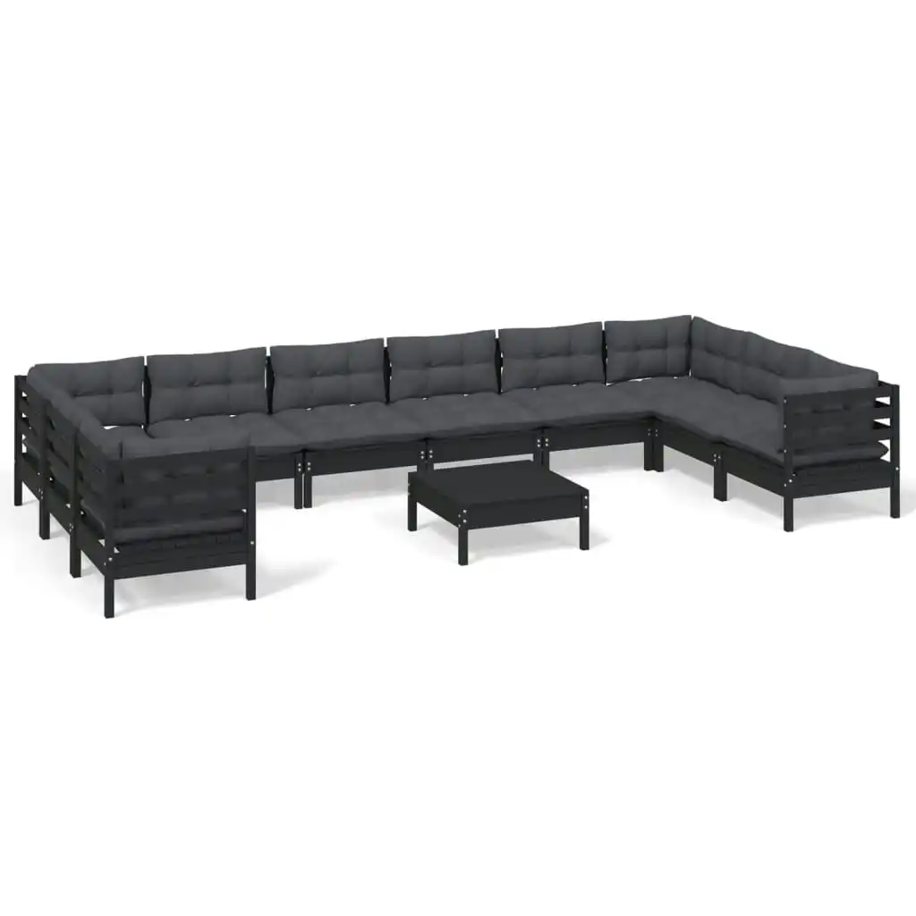 11 Piece Garden Lounge Set with Cushions Black Pinewood 3097341