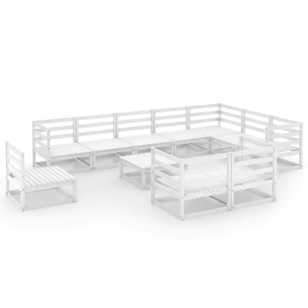 11 Piece Garden Lounge Set White Solid Pinewood 3075820