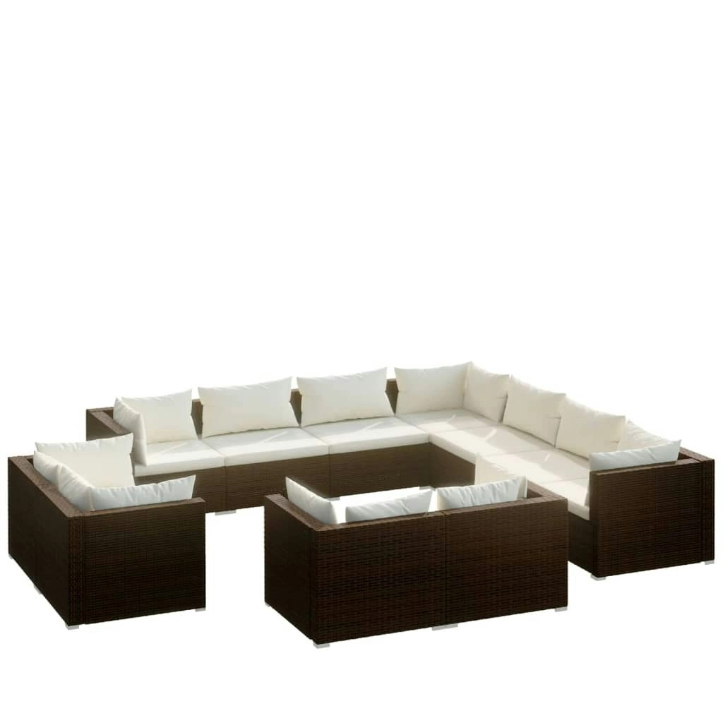 11 Piece Garden Lounge Set with Cushions Brown Poly Rattan 3102874