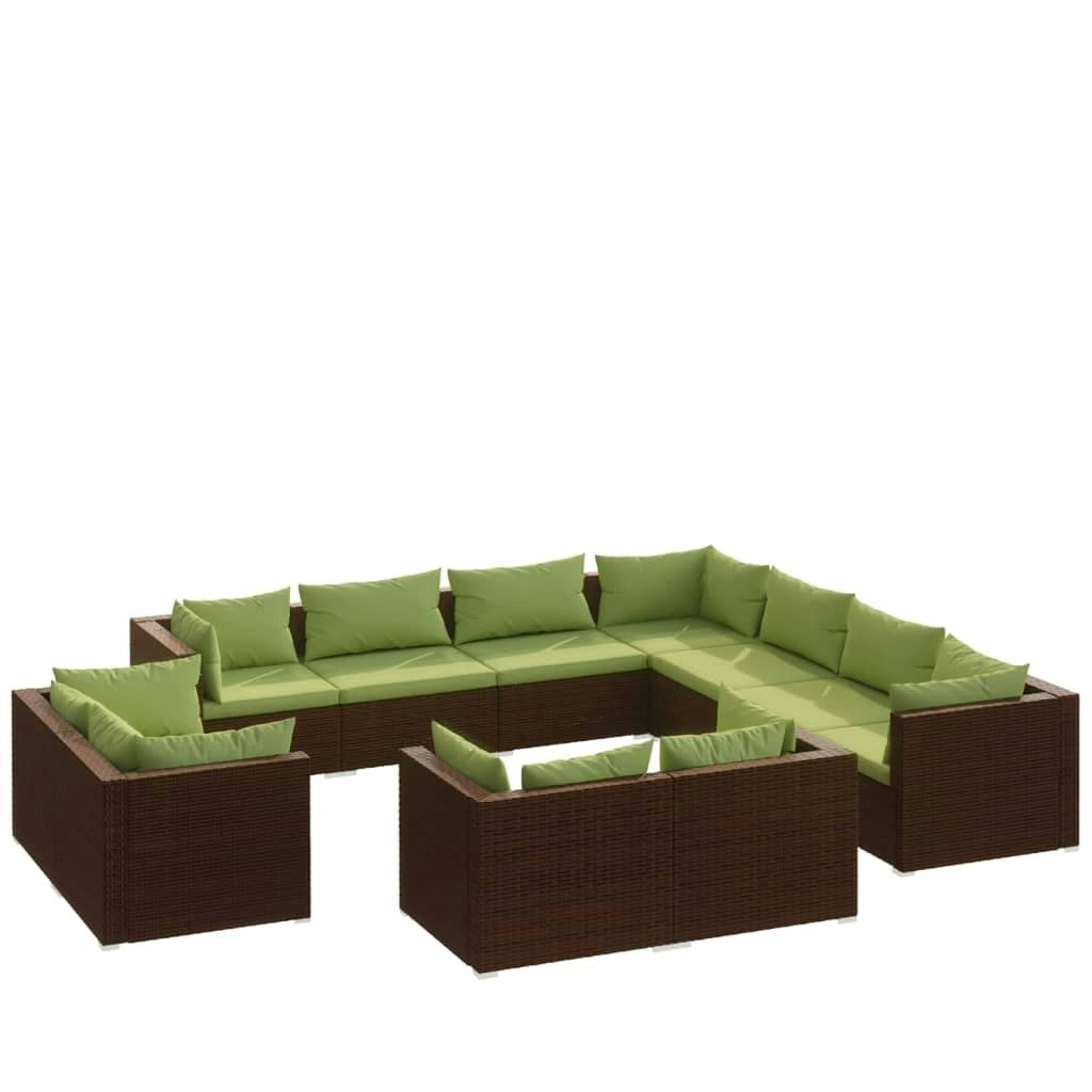 11 Piece Garden Lounge Set with Cushions Brown Poly Rattan 3102876