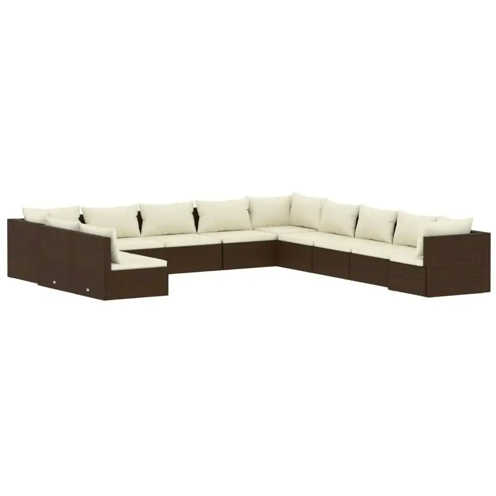 11 Piece Garden Lounge Set with Cushions Brown Poly Rattan 3102450