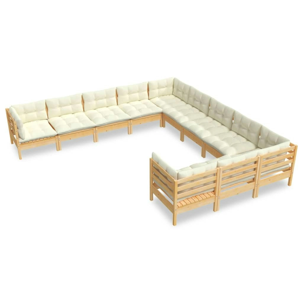 11 Piece Garden Lounge Set with Cream Cushions Pinewood 3097019