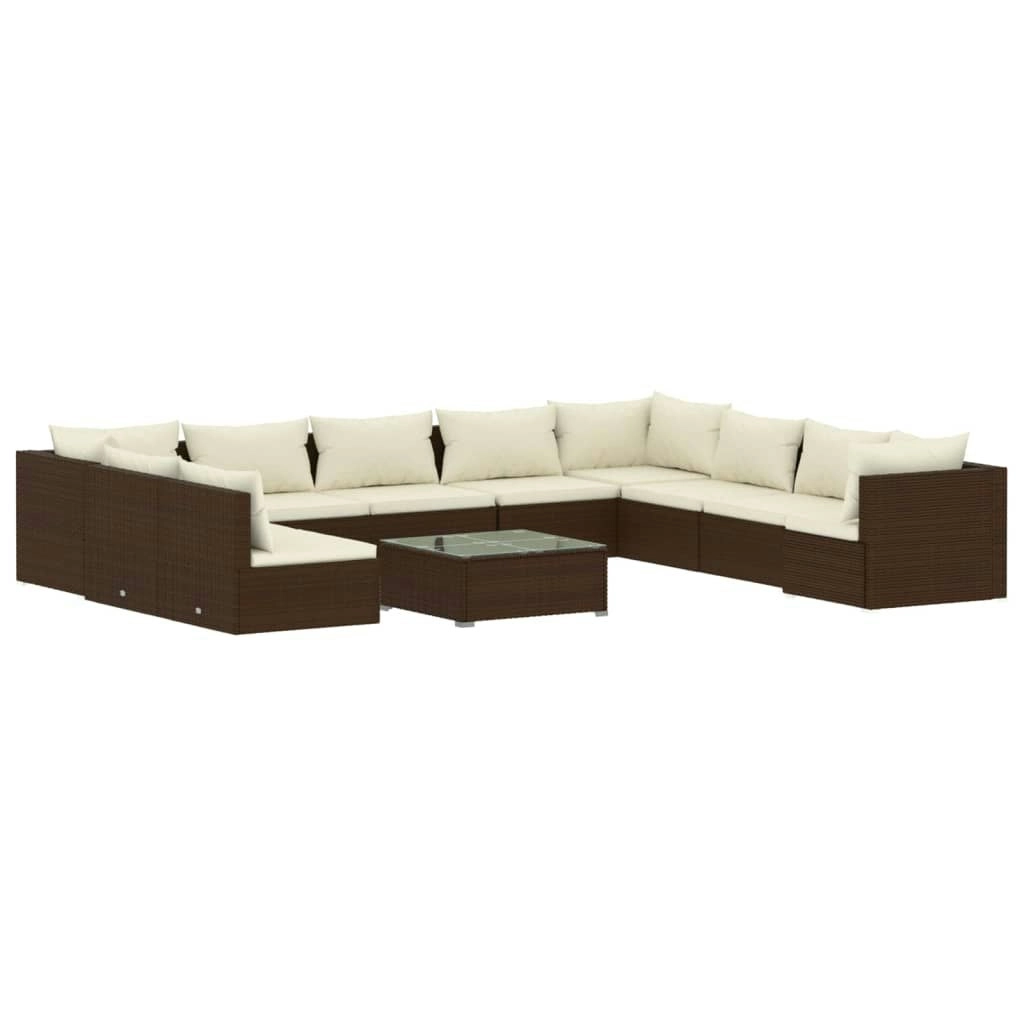 11 Piece Garden Lounge Set with Cushions Brown Poly Rattan 3102442