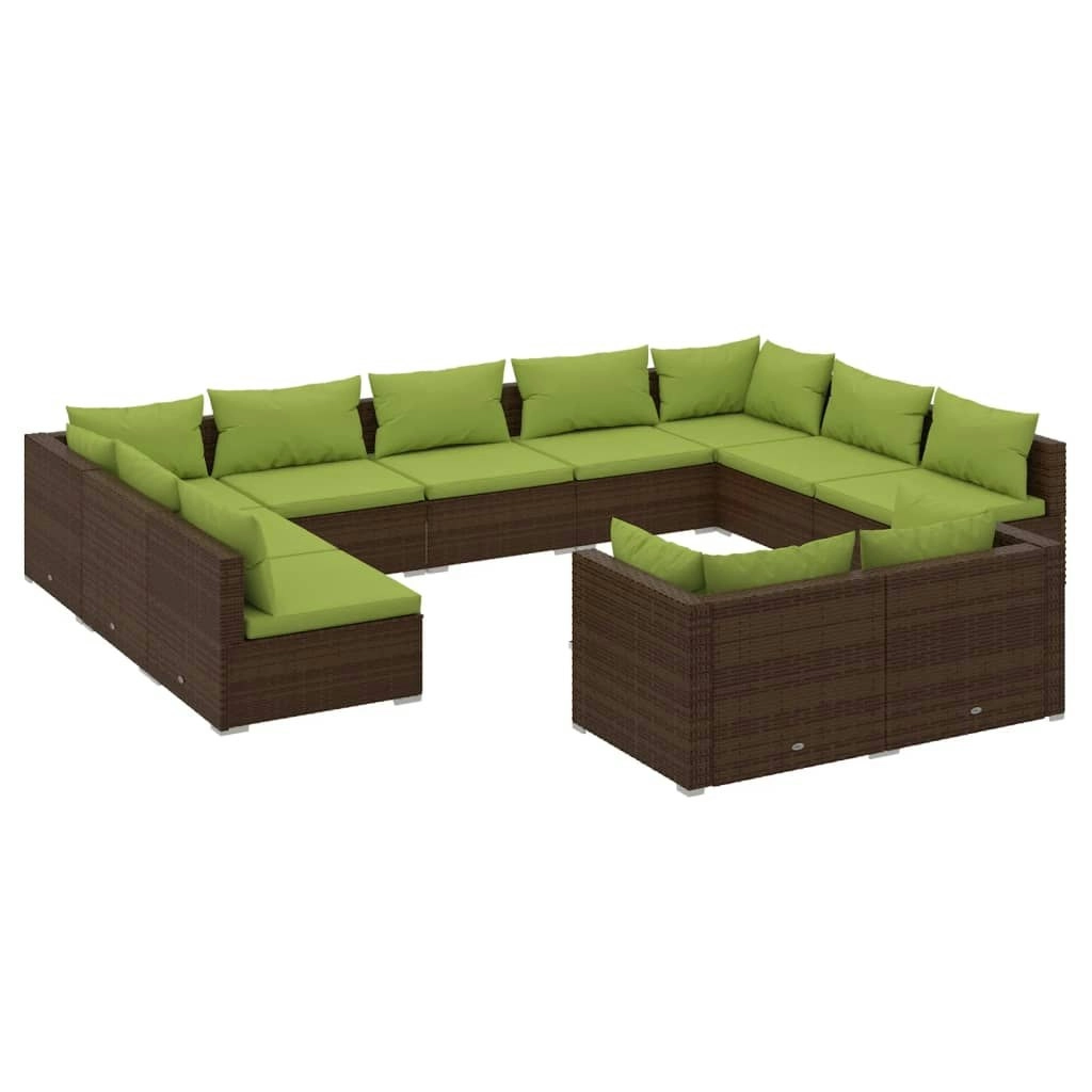 11 Piece Garden Lounge Set with Cushions Brown Poly Rattan 3102076