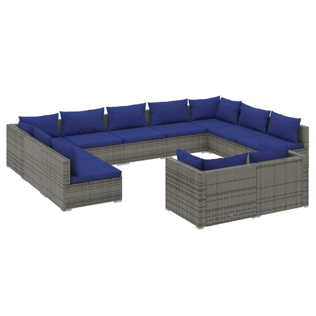 11 Piece Garden Lounge Set with Cushions Grey Poly Rattan 3102078