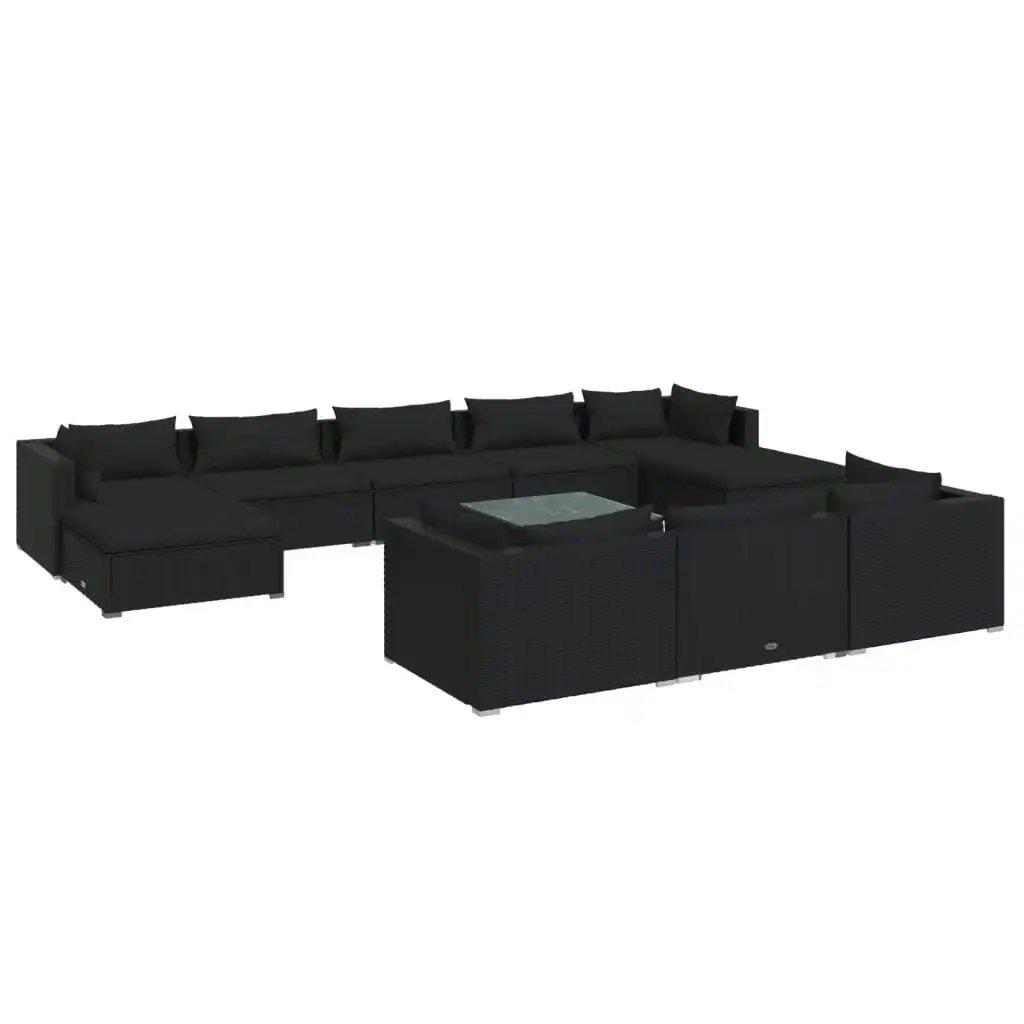 11 Piece Garden Lounge Set with Cushions Black Poly Rattan 3102048