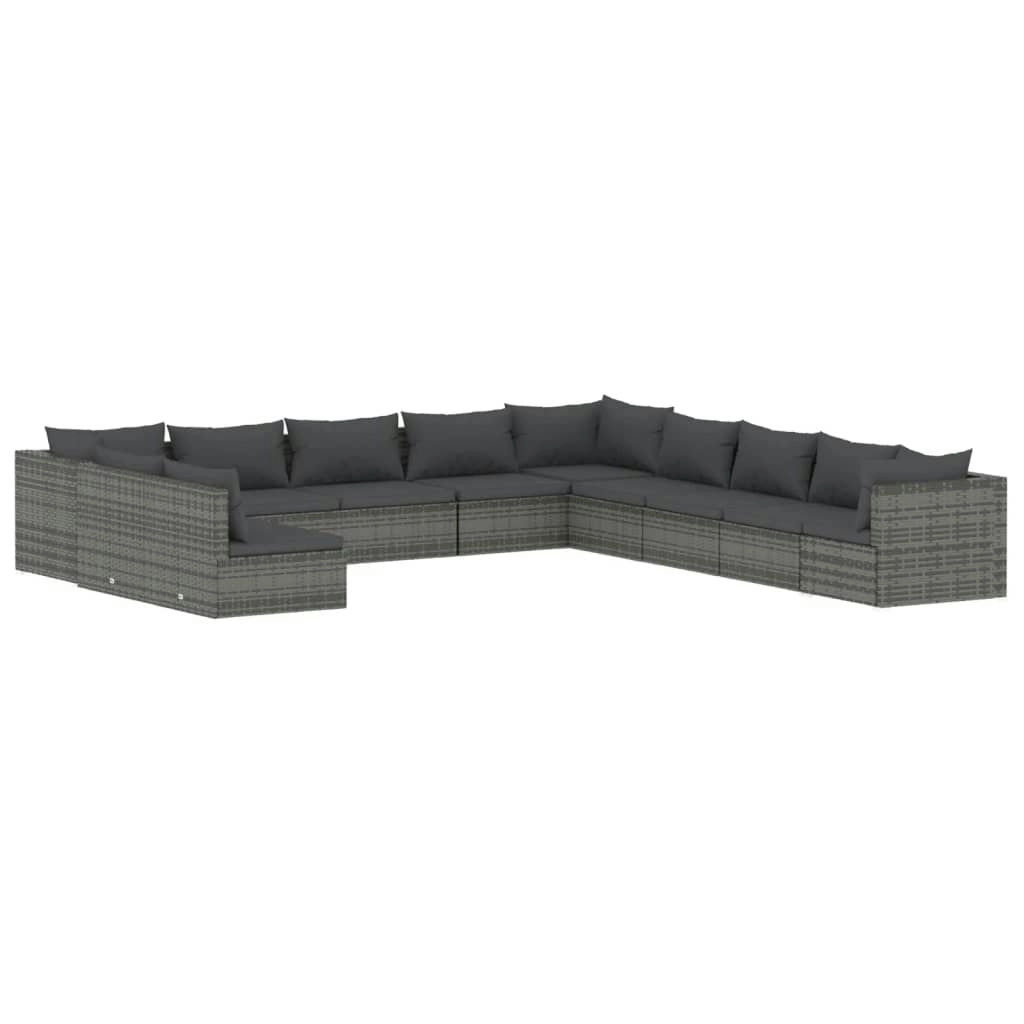 11 Piece Garden Lounge Set with Cushions Grey Poly Rattan 3102453