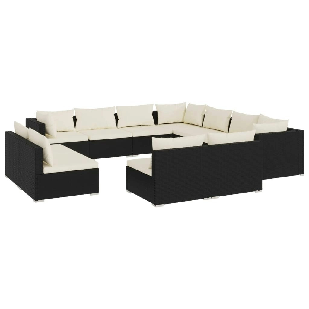 11 Piece Garden Lounge Set with Cushions Black Poly Rattan 3102823