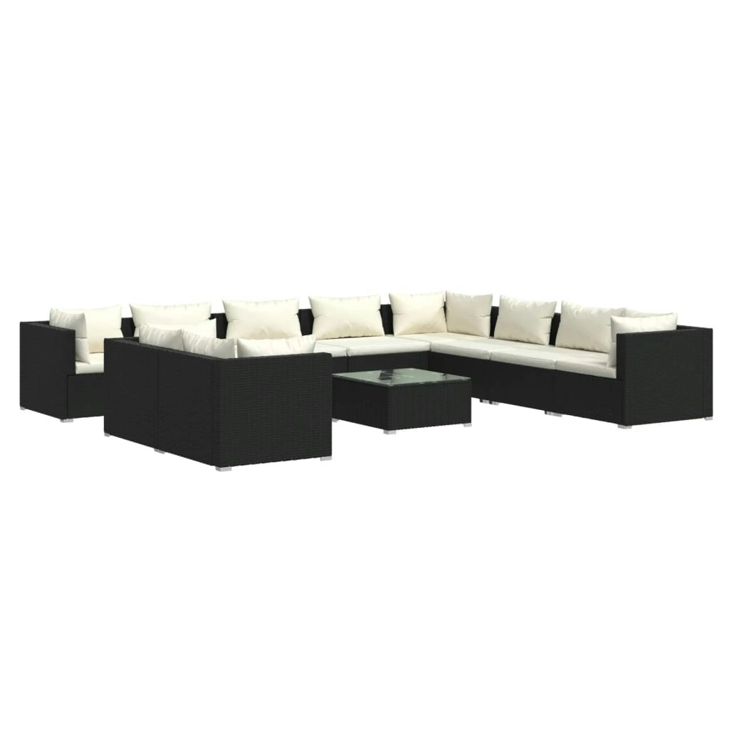 11 Piece Garden Lounge Set with Cushions Black Poly Rattan 3102519