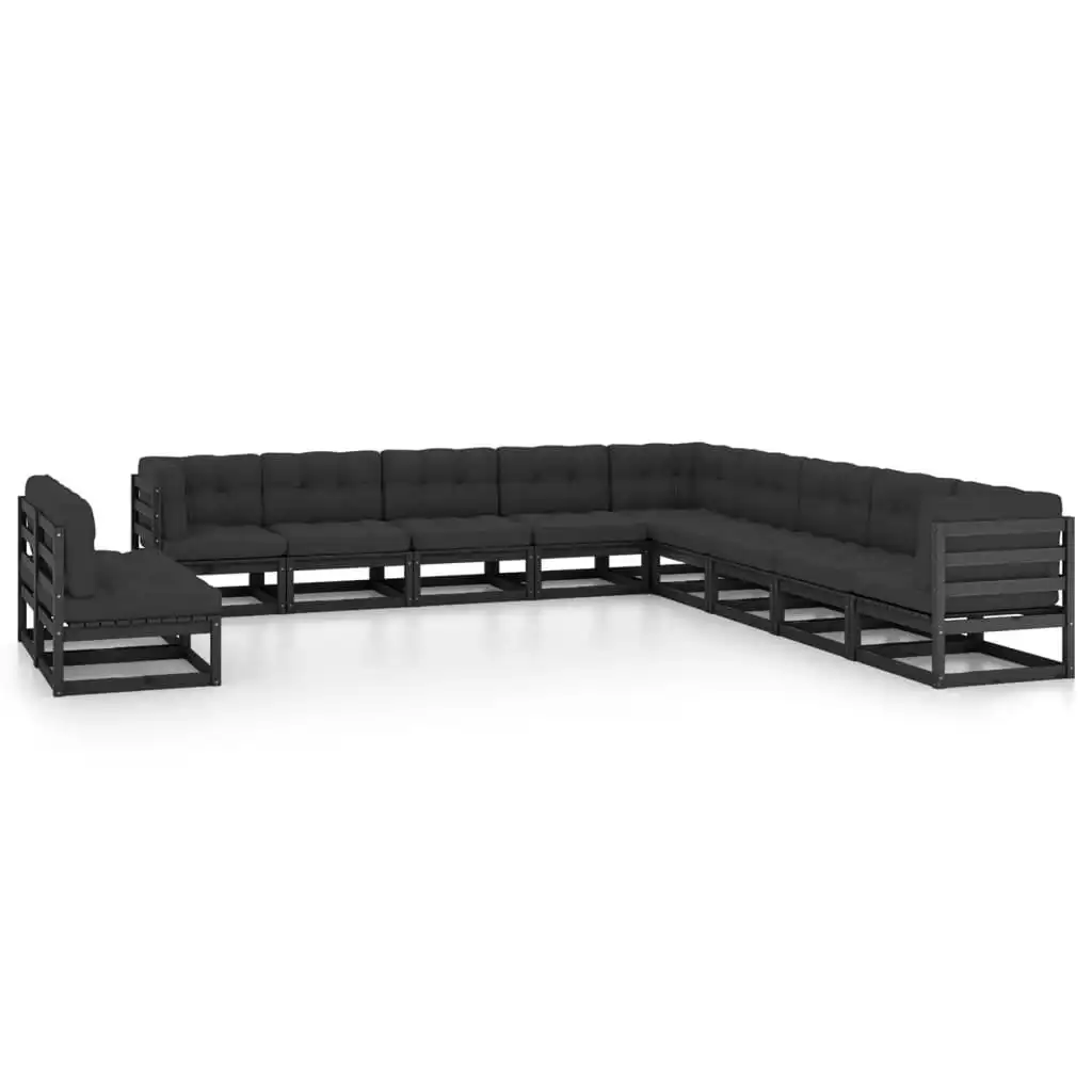 11 Piece Garden Lounge Set with Cushions Black Solid Pinewood 3076928