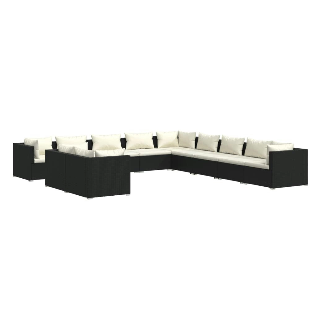 11 Piece Garden Lounge Set with Cushions Black Poly Rattan 3102527