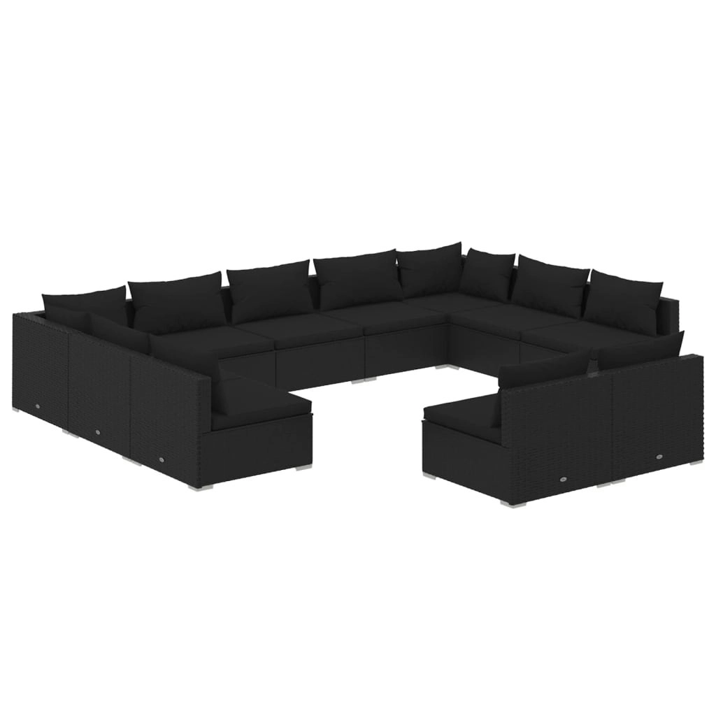 11 Piece Garden Lounge Set with Cushions Black Poly Rattan 3102120