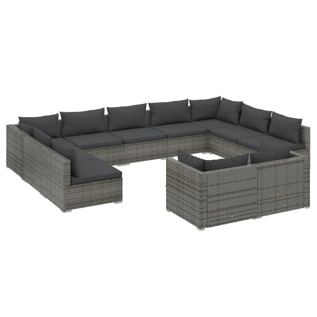 11 Piece Garden Lounge Set with Cushions Grey Poly Rattan 3102077