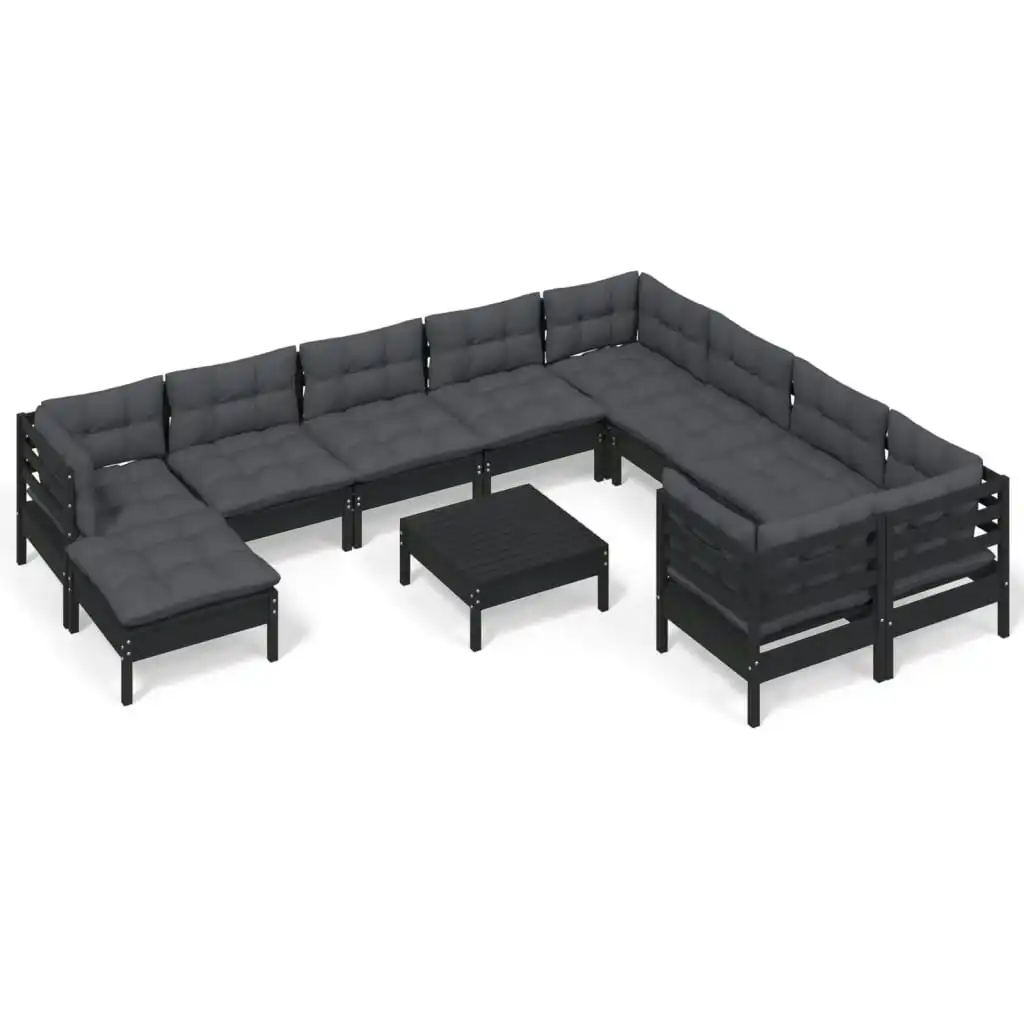 11 Piece Garden Lounge Set with Cushions Black Pinewood 3097041