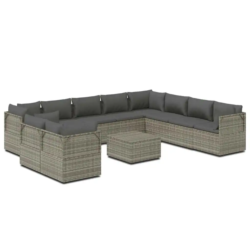 11 Piece Garden Lounge Set with Cushions Grey Poly Rattan 3157453