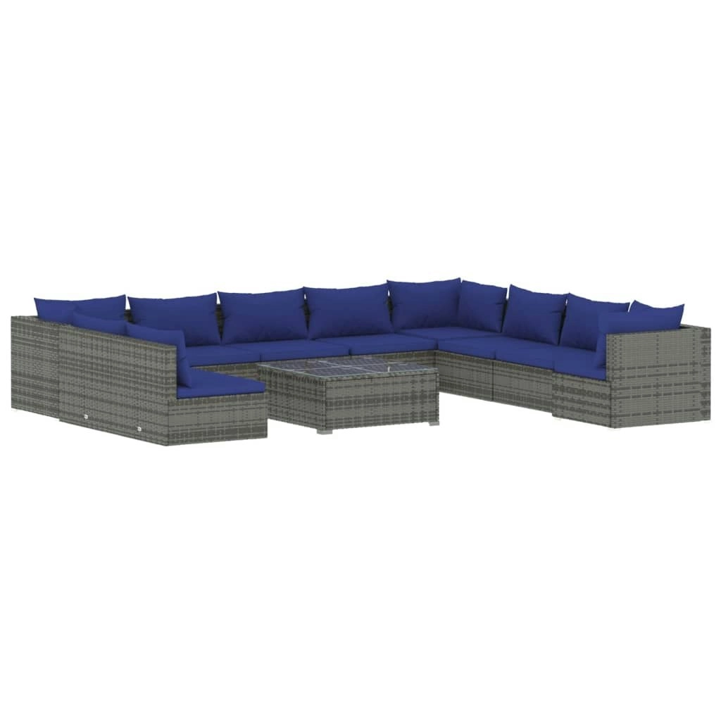 11 Piece Garden Lounge Set with Cushions Grey Poly Rattan 3102446