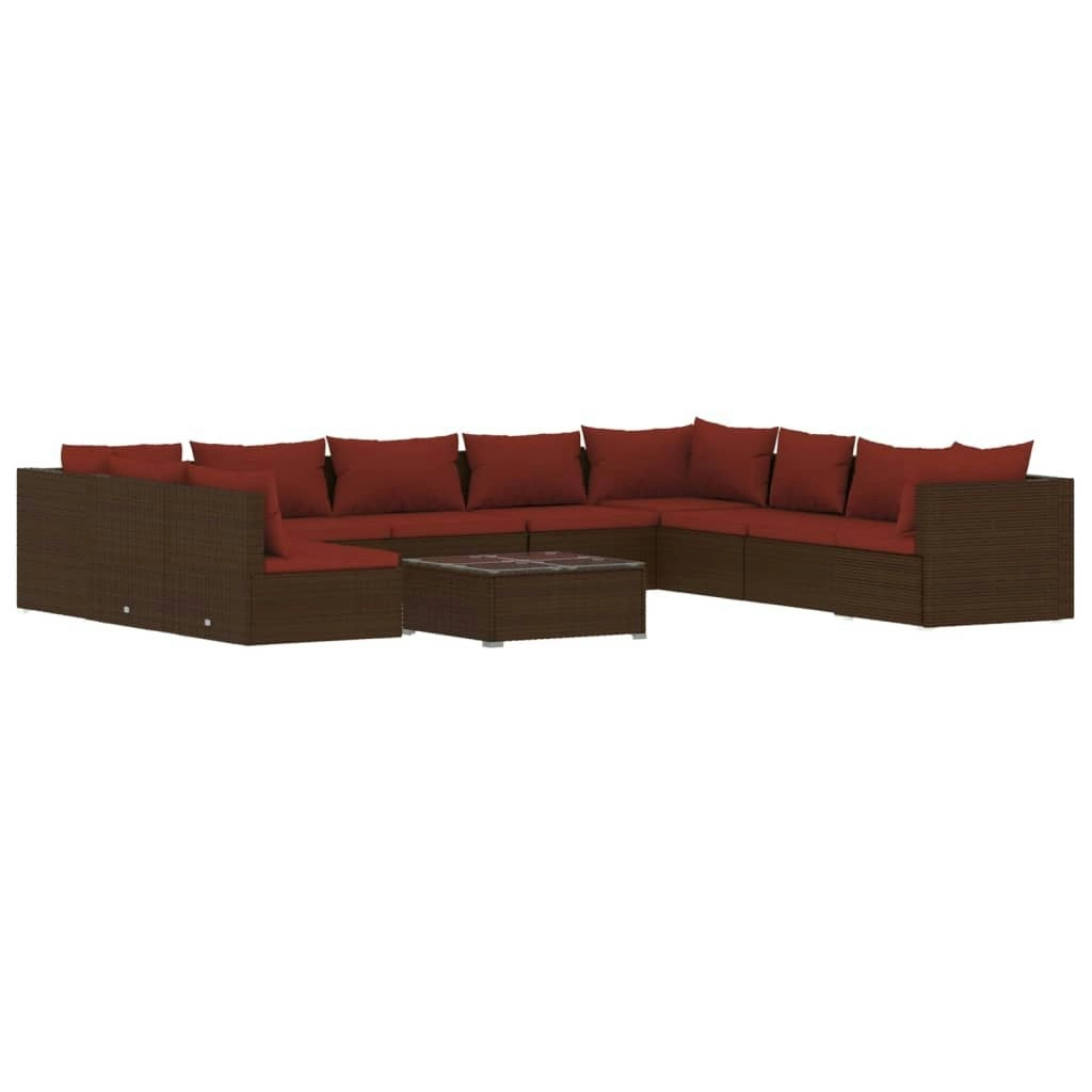 11 Piece Garden Lounge Set with Cushions Brown Poly Rattan 3102443