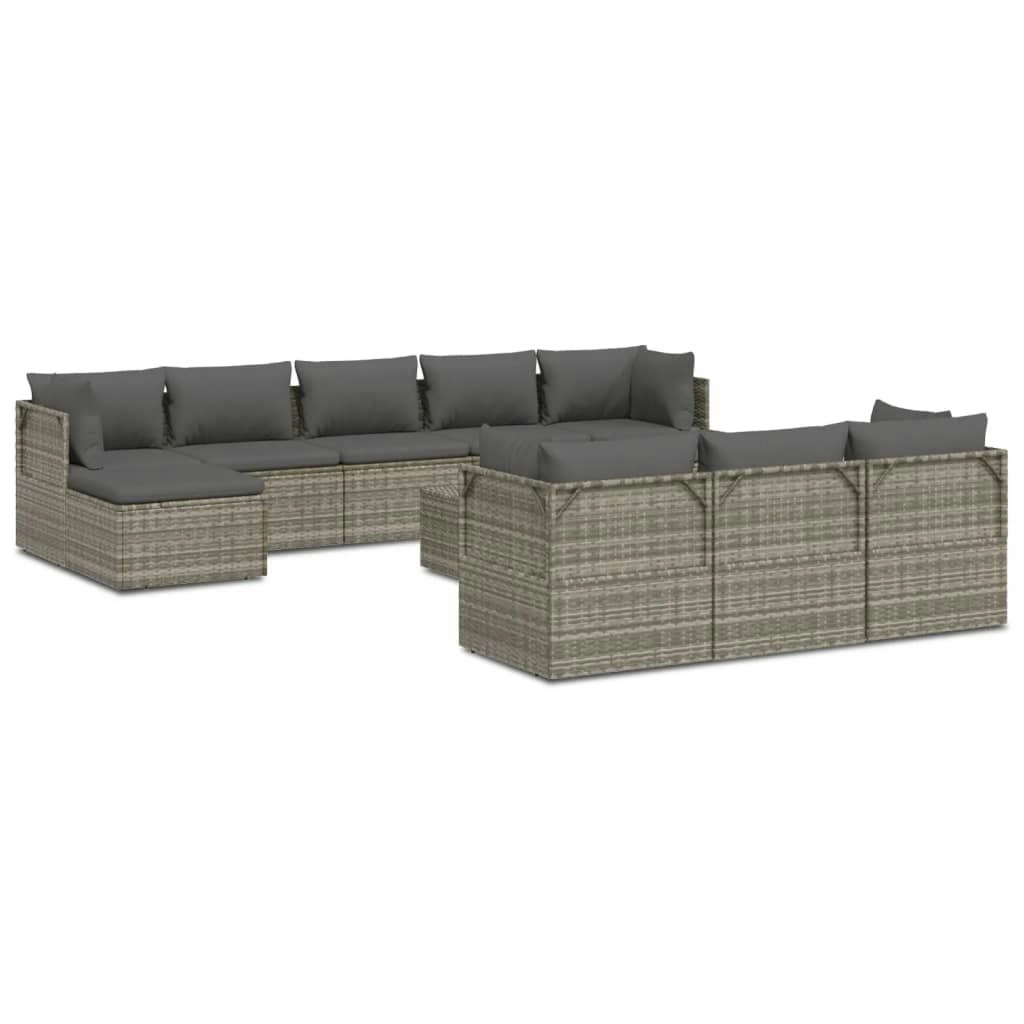 11 Piece Garden Lounge Set with Cushions Grey Poly Rattan 3157362