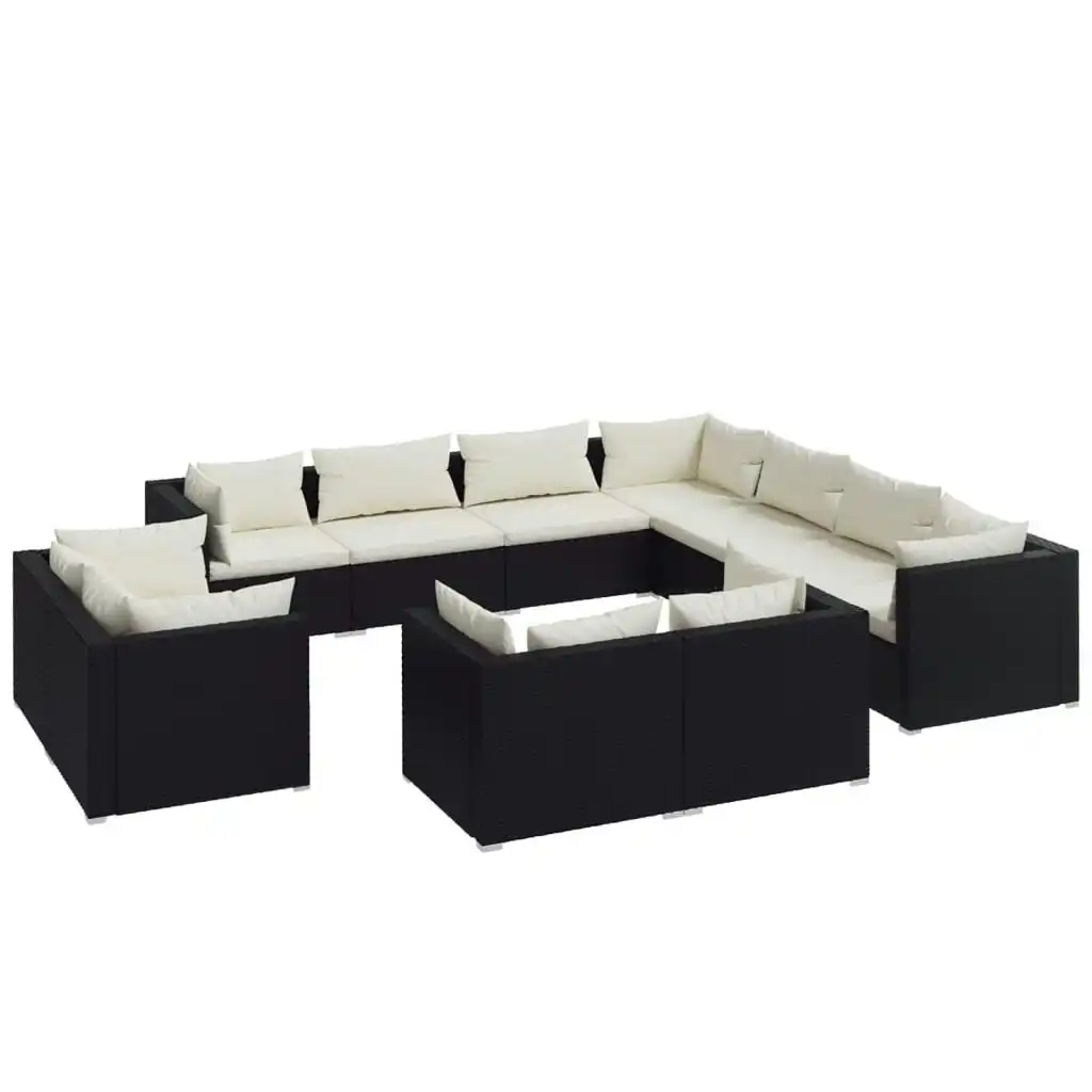 11 Piece Garden Lounge Set with Cushions Black Poly Rattan 3102871