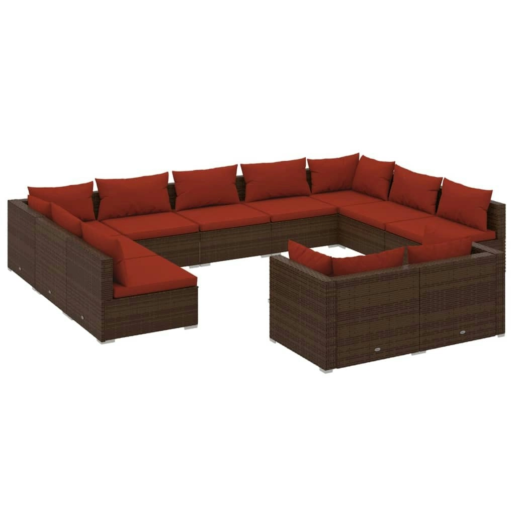 11 Piece Garden Lounge Set with Cushions Brown Poly Rattan 3102075