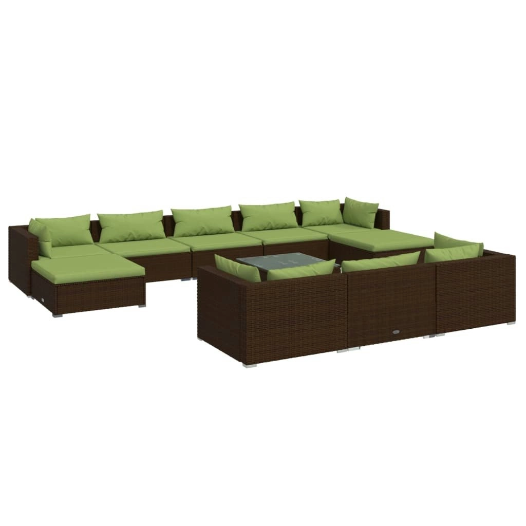 11 Piece Garden Lounge Set with Cushions Brown Poly Rattan 3102052