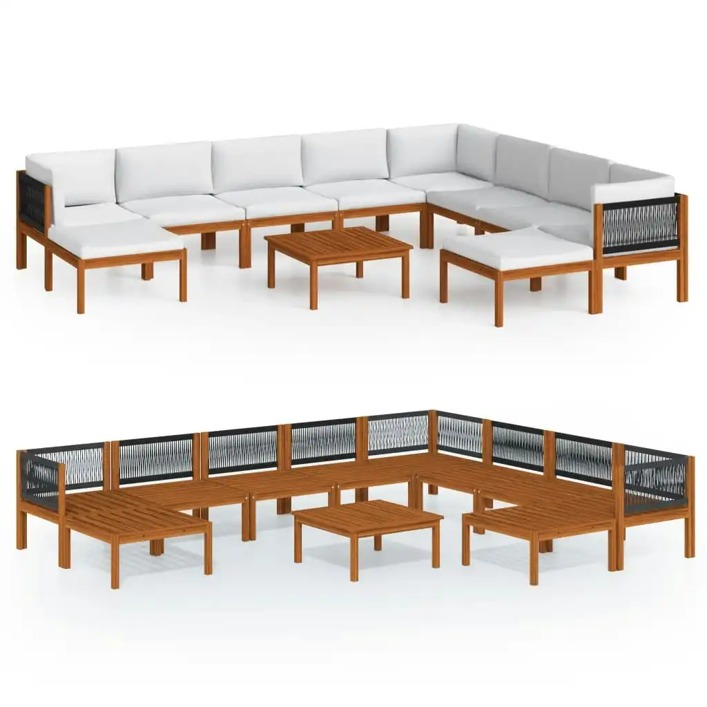 11 Piece Garden Lounge Set with Cushions Cream Solid Acacia Wood 3057893