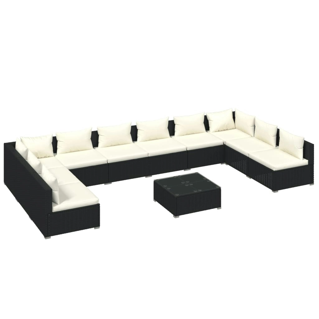 11 Piece Garden Lounge Set with Cushions Poly Rattan Black 3101927