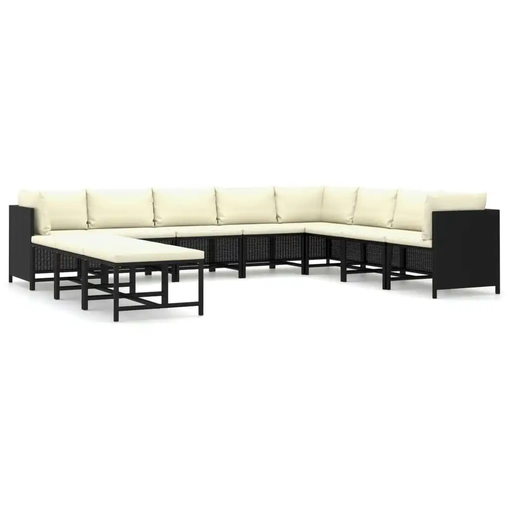 11 Piece Garden Lounge Set with Cushions Poly Rattan Black 3059802