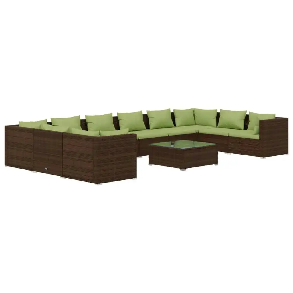 11 Piece Garden Lounge Set with Cushions Poly Rattan Brown 3101996