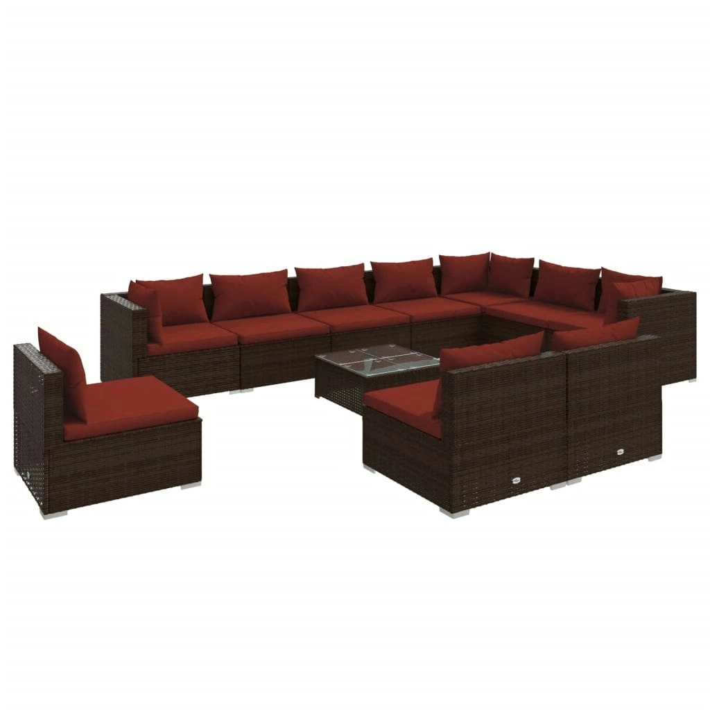 11 Piece Garden Lounge Set with Cushions Poly Rattan Brown 3102603