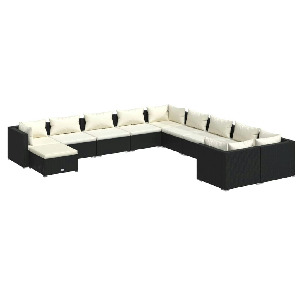 11 Piece Garden Lounge Set with Cushions Poly Rattan Black 3102703