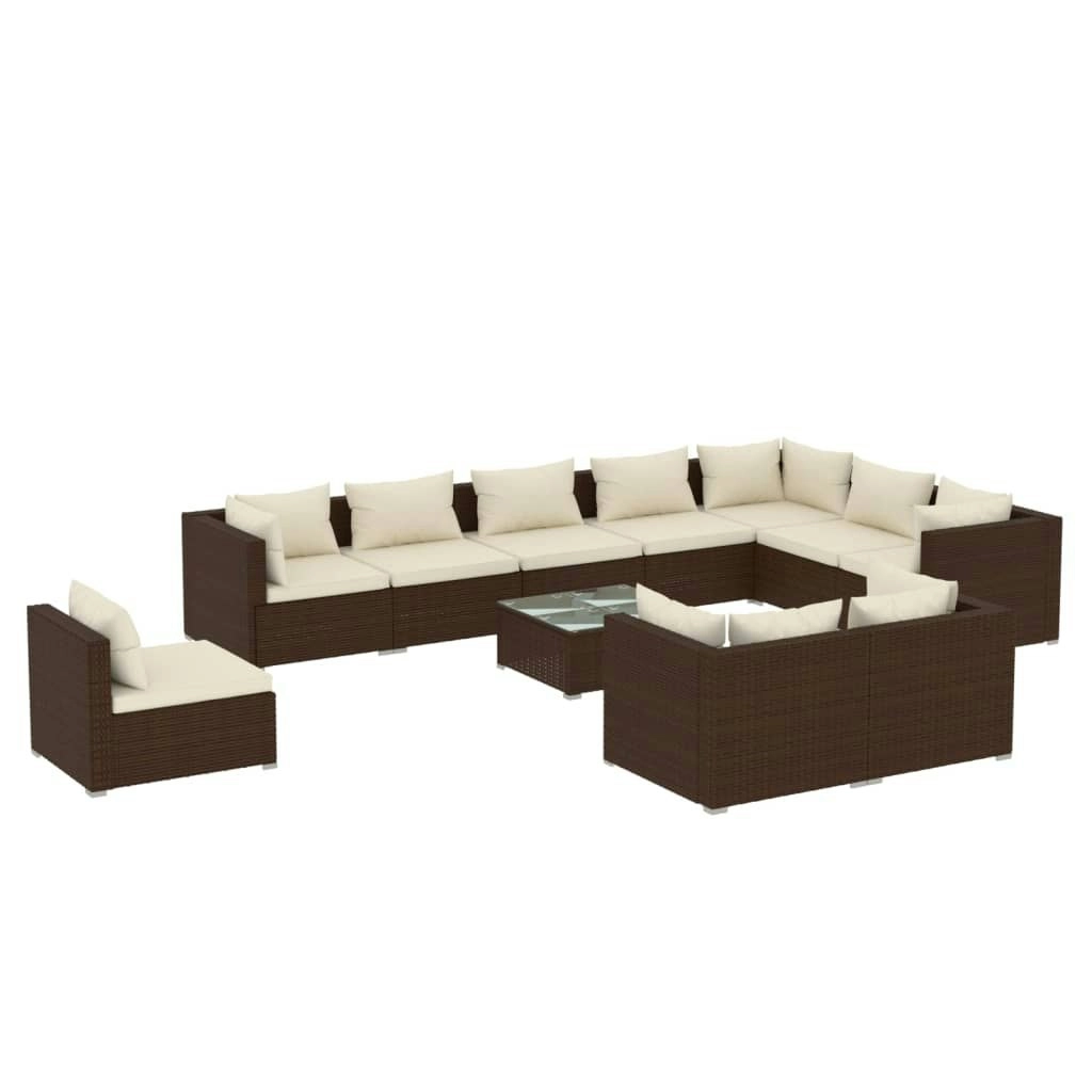 11 Piece Garden Lounge Set with Cushions Poly Rattan Brown 3102666