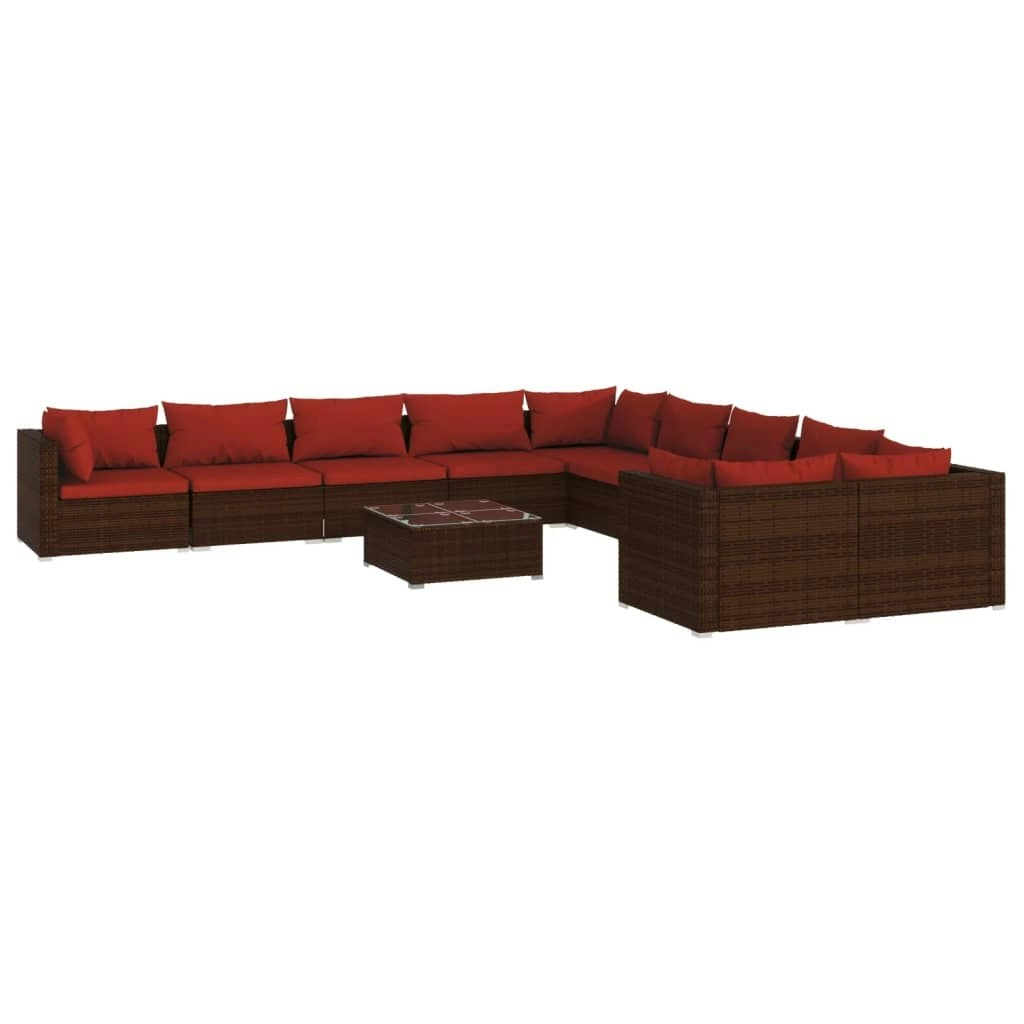 11 Piece Garden Lounge Set with Cushions Poly Rattan Brown 3102803