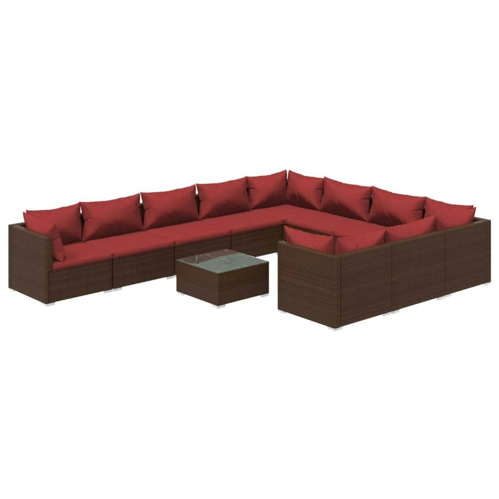 11 Piece Garden Lounge Set with Cushions Poly Rattan Brown 3102787