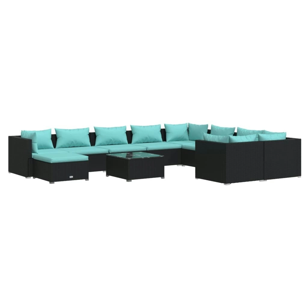 11 Piece Garden Lounge Set with Cushions Poly Rattan Black 3102689