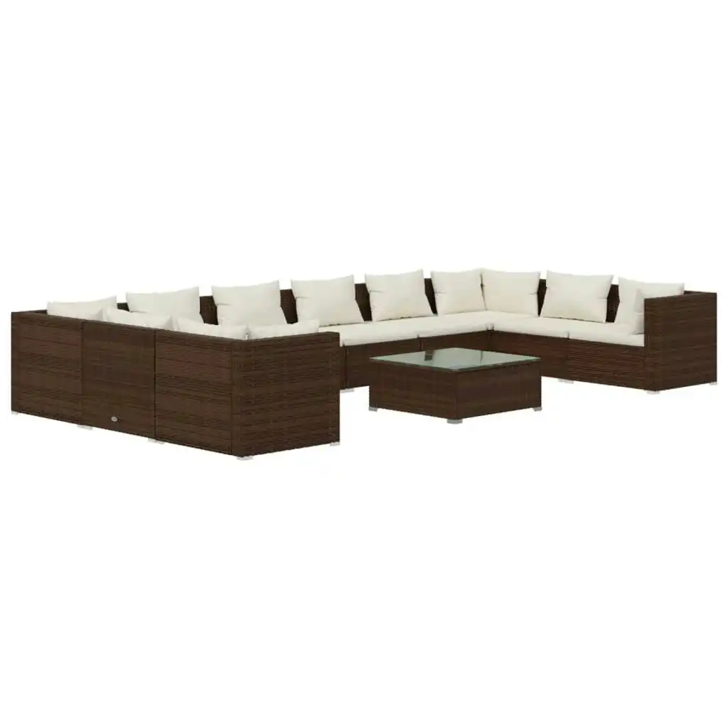 11 Piece Garden Lounge Set with Cushions Poly Rattan Brown 3101994