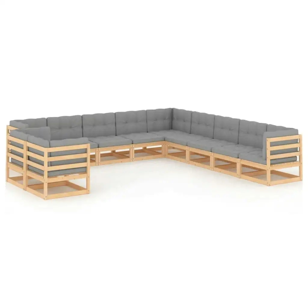 11 Piece Garden Lounge Set with Cushions Solid Pinewood 3076984