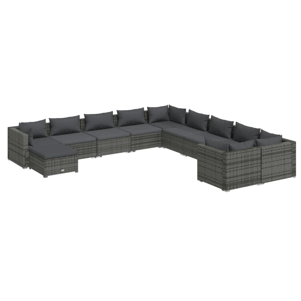 11 Piece Garden Lounge Set with Cushions Poly Rattan Grey 3102709