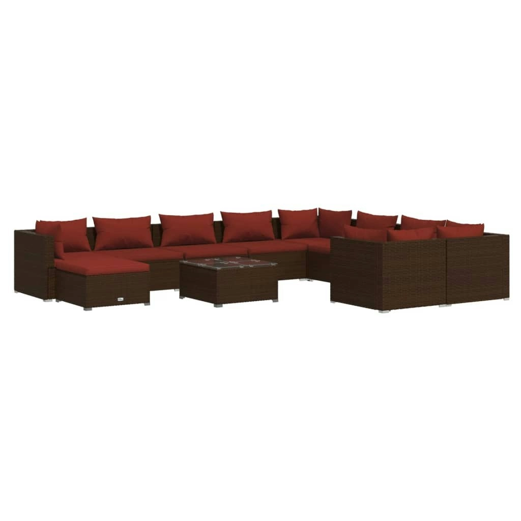 11 Piece Garden Lounge Set with Cushions Poly Rattan Brown 3102691