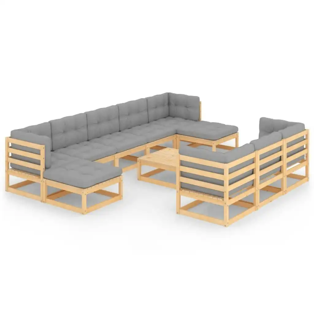 11 Piece Garden Lounge Set with Cushions Solid Pinewood 3077169