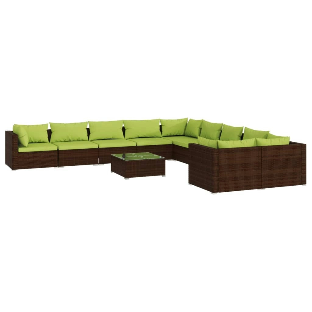 11 Piece Garden Lounge Set with Cushions Poly Rattan Brown 3102804