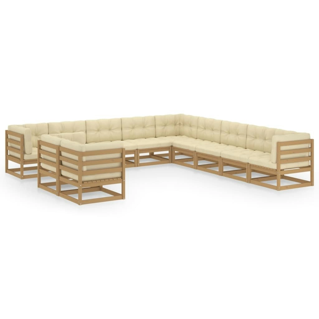 11 Piece Garden Lounge Set&Cushions Honey Brown Solid Pinewood 3076987