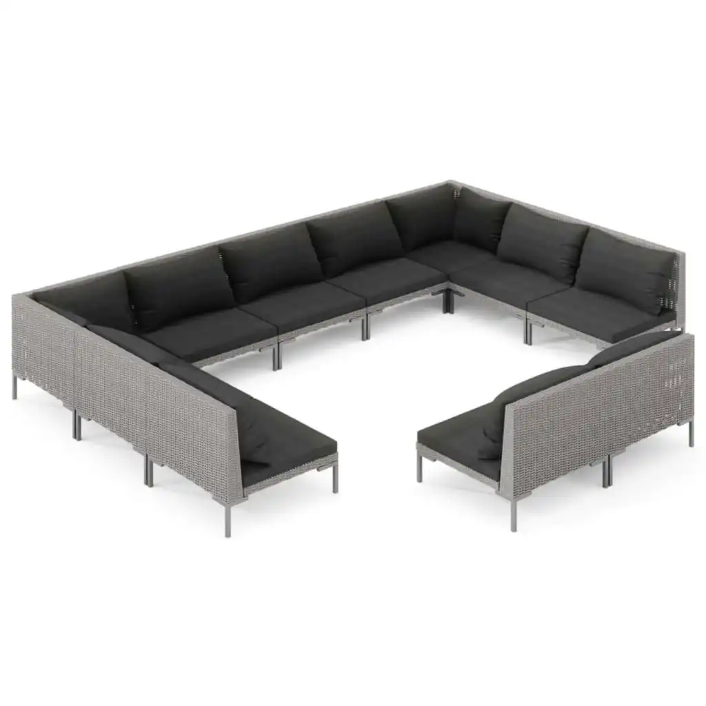 11 Piece Garden Lounge Set with Cushions Poly Rattan Dark Grey 3099936