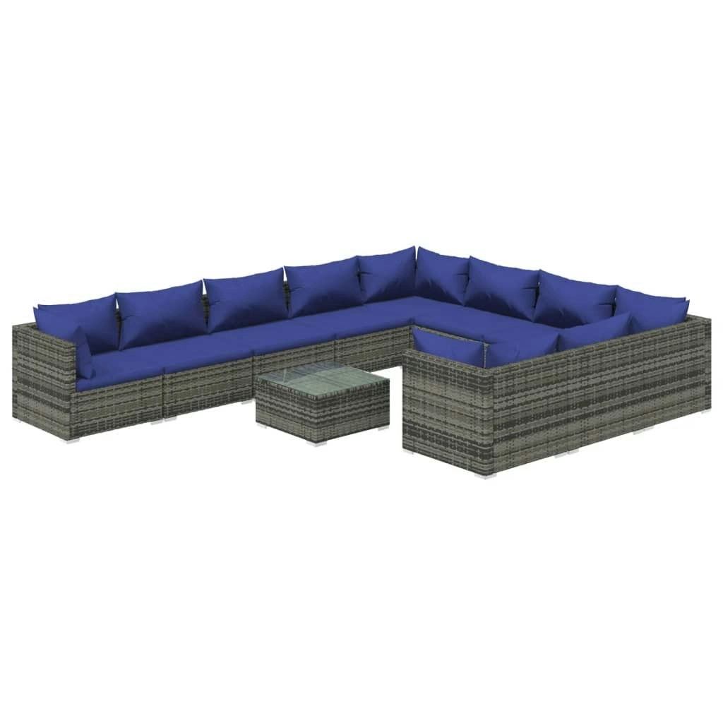 11 Piece Garden Lounge Set with Cushions Poly Rattan Grey 3102790