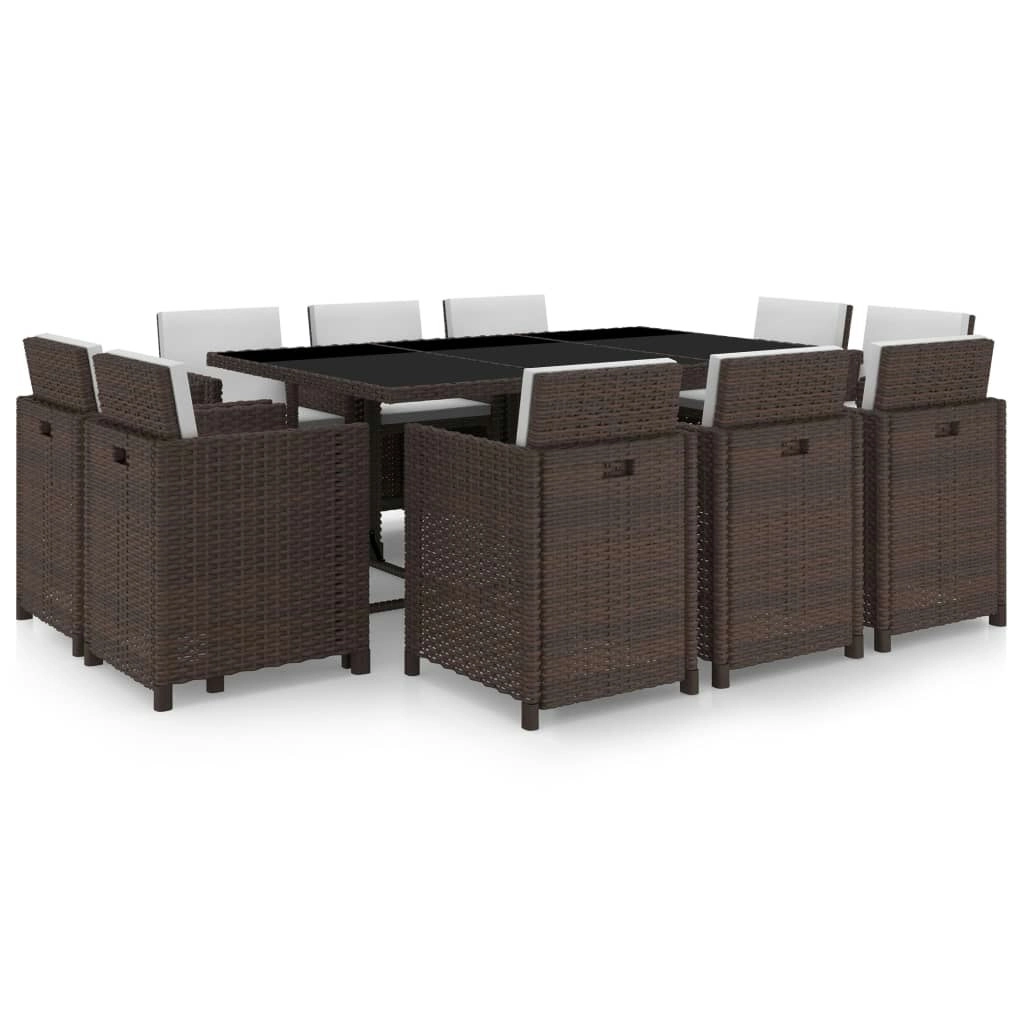 11 Piece Outdoor Dining Set with Cushions Poly Rattan Brown 42548