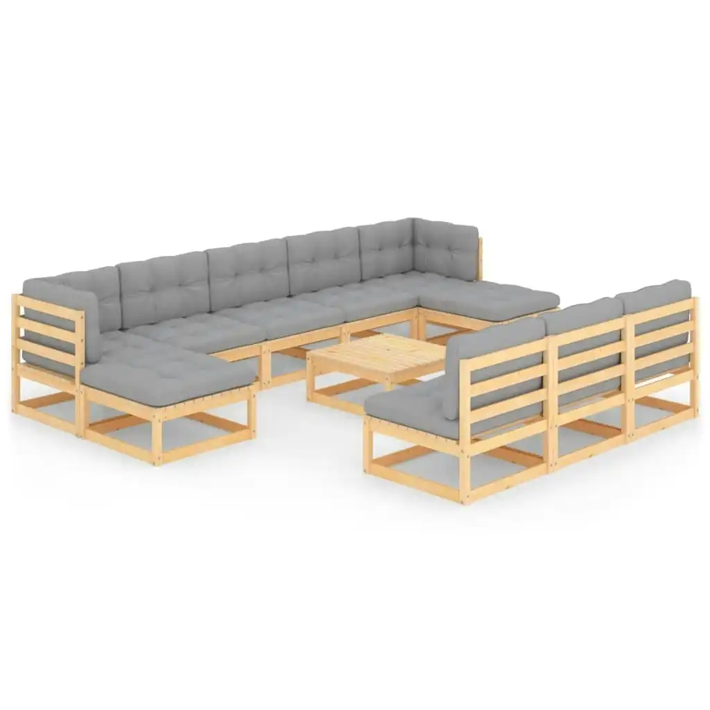 11 Piece Garden Lounge Set with Cushions Solid Pinewood 3077149