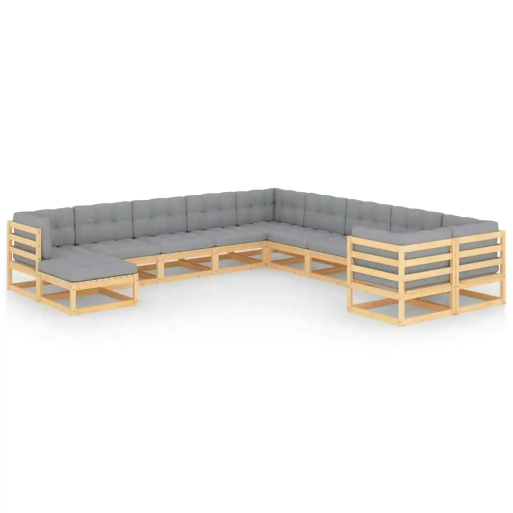 11 Piece Garden Lounge Set with Cushions Solid Pinewood 3077094