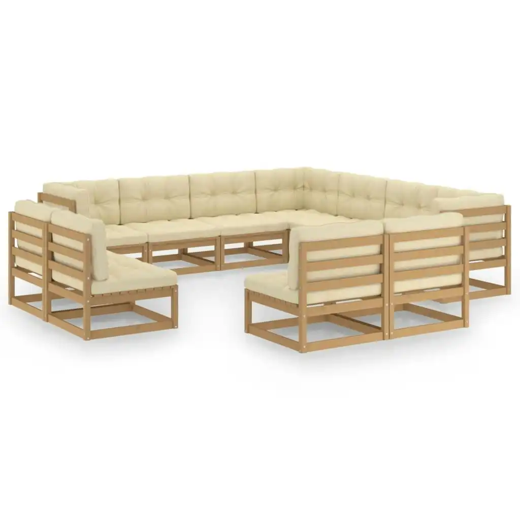 11 Piece Garden Lounge Set&Cushions Honey Brown Solid Pinewood 3076937